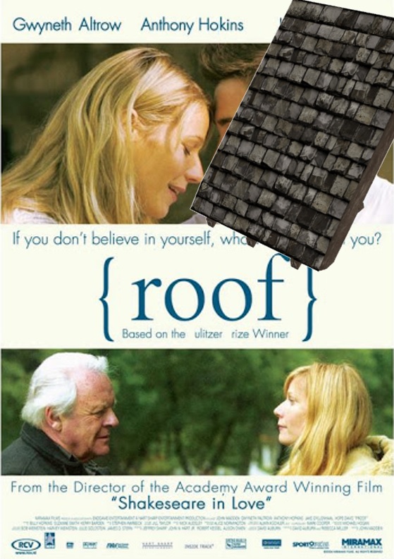 Proof movie poster turned into ROOF, with a roof next to Gwyneth Paltrow.